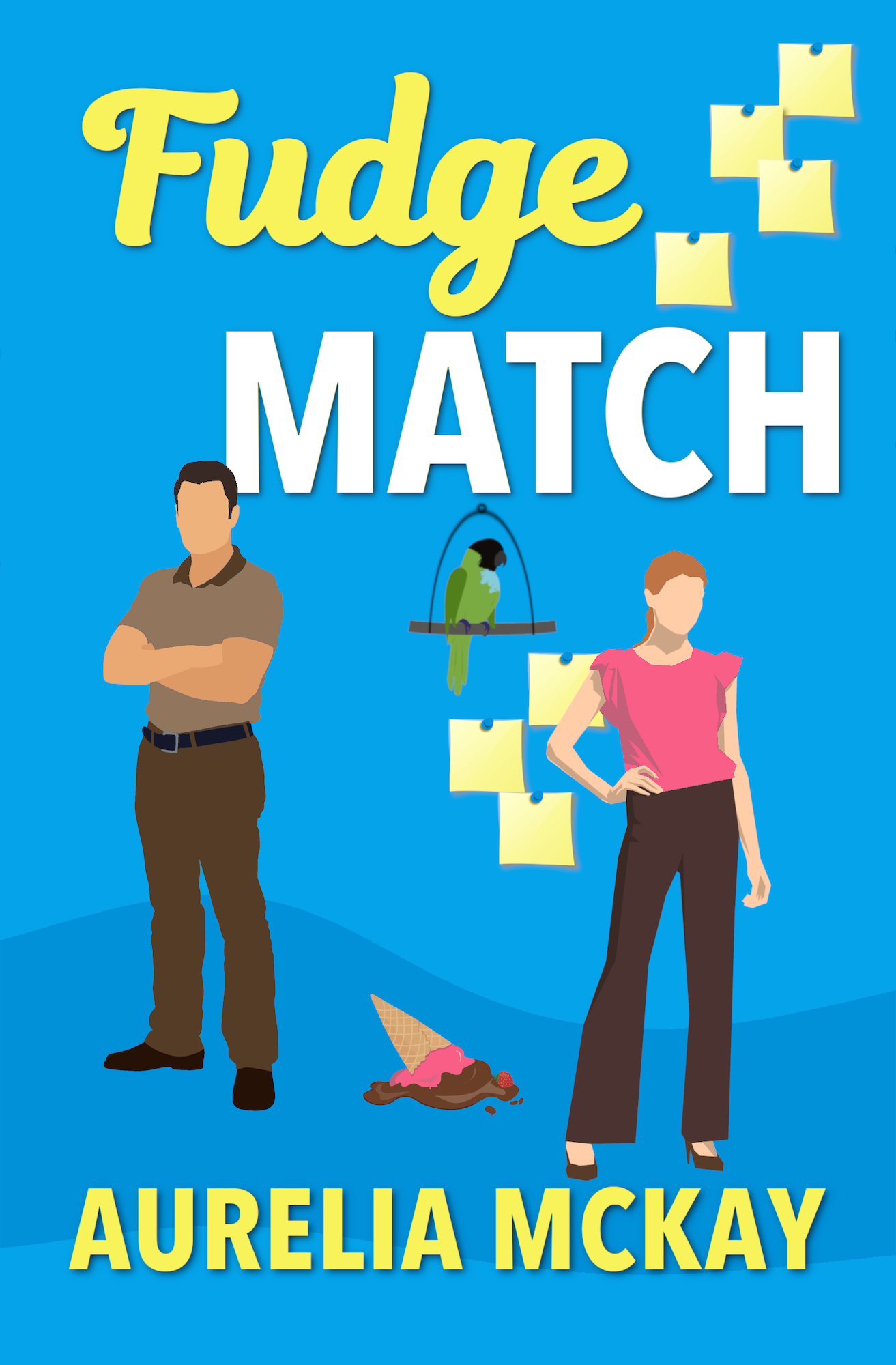 Cover of Fudge Match featuring an office couple and a bird